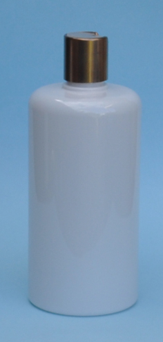 SNSET-THWPET500RSQMGDTL-White PET Round bottle with Curved Square shoulder with 24/410 Metallic Gold Disc Top Lid