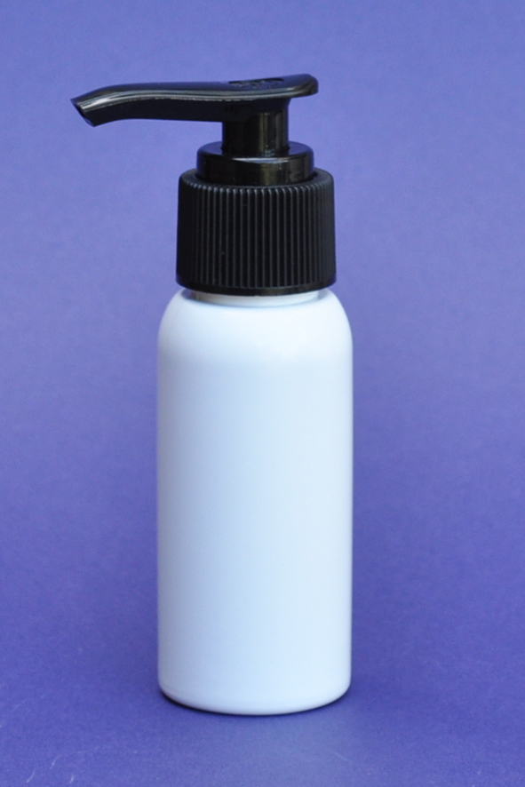 SNSET-50WBPETBFRP-50ml White Boston PET Bottle with Black Fine Ribbed Pump 24/410