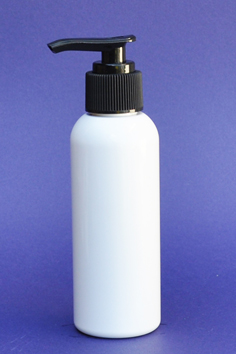 SNSET-100WBPETBFRP-100ml White Boston PET Bottle with Black Fine Ribbed Pump 24/410 