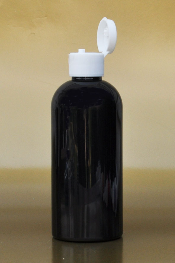 SNSET-250BBPETWFTL-250ml Black Boston PET Bottle with Fine Ribbed White Flip Top Lid 24/410