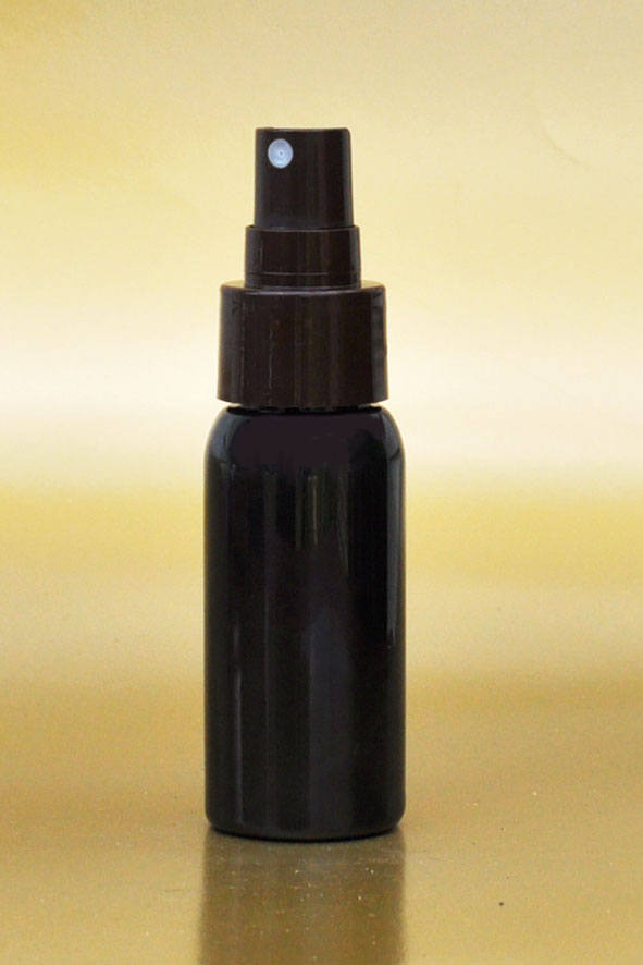 SNSET-50BBPETCBFMS-50ml Black Boston PET Bottle with Chocolate Brown Fine Mist Sprayer 24/410 