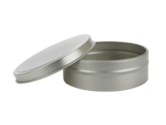 SNSET-2182-4Oz Silver Metallic Tin/Lid Set-SHALLOW, SEAMLESS, 3.15"x1.05" 