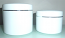 SNSETEJ-250WSRSP-250ml White Plastic Jar with Lid with Metallic Silver Rim and spoon 