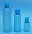 SNSET-THSBHDPEB125SBFTDL-125ml Translucent Sky Blue HDPE Round Boston Bottle with 24/410 Blue Flip Top Dispensing Lid with Metallic Silver Rim 