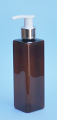 SNSET-THAPETSQ250MSWP-Square PET Bottle Amber Coloured 250ml with Metallic Silver/White 24/410 Pump