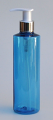 SNSET-THSBPETRSQ250SWP-Round PET Bottle Sky Blue Coloured with Square Shoulder 250ml With a 24/410 Metallic Silver/White Pump