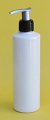 SNSET250TRSQWBSP-250ml White PET Tall Round Bottle with Square Shoulder and 24/410 Black/Silver Pump