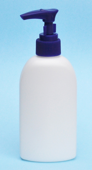 SNSET-23761BP-6Oz White HDPE Flat Sided Oval Bottle with 24/410 Blue Pump