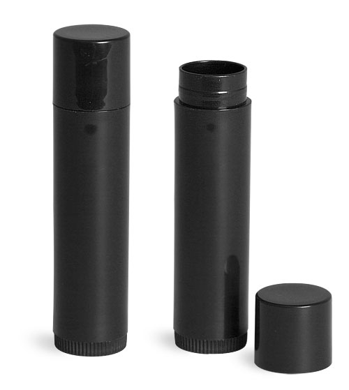 SNLIP0804-06-0.15Oz (4.4ml) Black Cylindrical Lip Balm Tube (67mm Height 16mm Dia) with Black Cap 