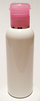 SNSET-100WBPETTPFTLSR-100ml White Boston PET Bottle with Translucent Pink Flip Top Lid with metallic silver rim 24/410