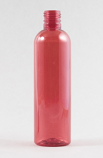 SNEP-250REDTRPETB-250ml Transparent Red PET Boston Bottle 24mm 415 Finish