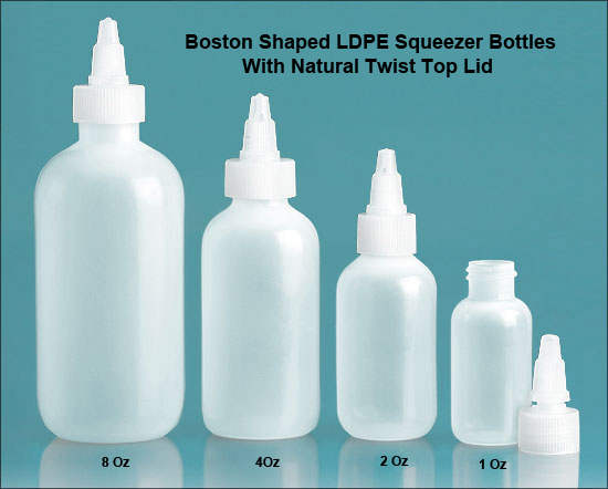 SNSB1OZNTTL-1 Oz (~29ml) Boston Shaped Natural Squeezer Bottle with Natural Twist Top Lid  