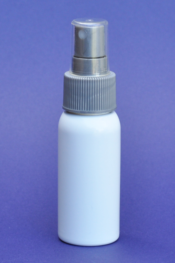 SNSET-50WBPETSFMS-50ml White Boston PET Bottle with Silver Fine Mist Sprayer 24/410