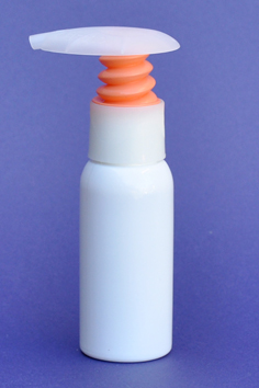 SNSET-50WBPETNOWTBP-50ml White Boston PET Bottle with Natural/Orange White Thumb Base Fine Ribbed Pump 24/410  