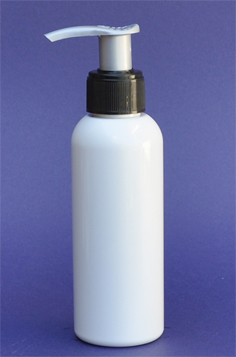 SNSET-100WBPETBSFRP-100ml White Boston PET Bottle with Black/Silver Fine Ribbed Pump 24/410 