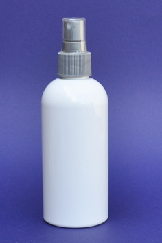 SNSET-250WBPETSFMS-250ml White Boston PET Bottle with Fine Ribbed Silver Fine Mist Sprayer 24/410 