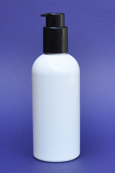 SNSET-250WBPETBSCP-250ml White Boston PET Bottle with Black Smooth Cosmetic Pump 24/410