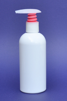 SNSET-250WBPETNPWTBP-250ml White Boston PET Bottle with Natural/Pink White Thumb Base Fine Ribbed Pump 24/410