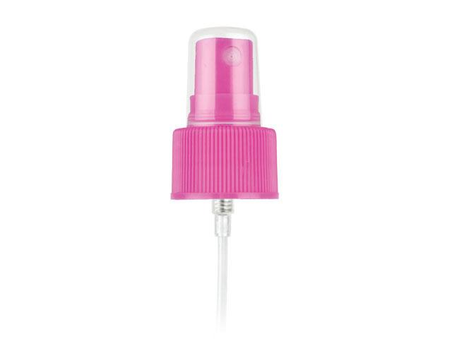 PINK FINE MIST SPRAYER, 24/410 RIBBED FINISH WITH A CLEAR HOOD AND A 5 5/8" DIP TUBE