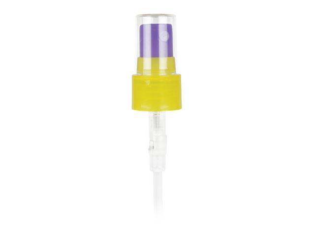 SNHF-22344-YELLOW/PURPLE FINE MIST SPRAYER, 20/410 FINISH, SMOOTH 37MS INVERTED, WITH A CLEAR PP HOOD AND A 4 1/16" DIP TUBE, 180mcl, PURPLE ACTUATOR