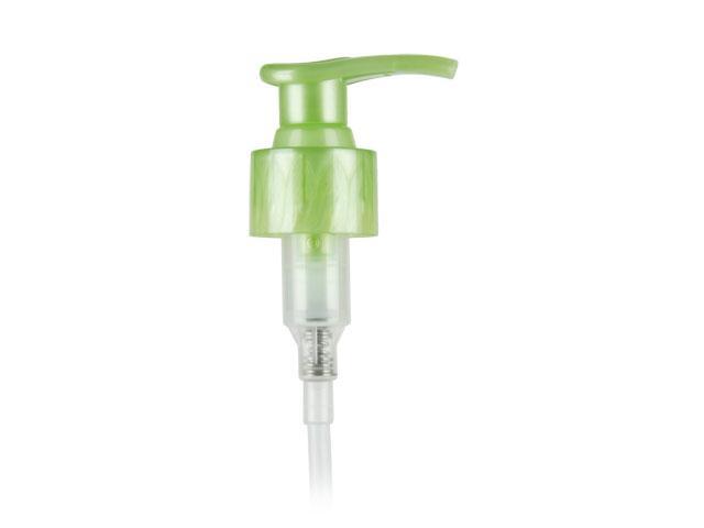 SNHL-23411-PEARLESCENT LIME GREEN LOTION PUMP, 24/410 FINISH, SMOOTH, 1cc EUROFLOW WITH A LOCK DOWN HEAD AND A 8 1/8" DIP TUBE