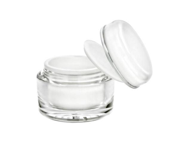 SNSET-2070-60ml ACRYLIC JAR with Lid, WHITE INNER CAP/BOWL, SILVER RIM 56mm Finish