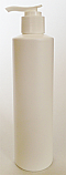 SNSET-250WCSQHDPEWFRP-250ml White HDPE Cylindrical Bottle with Square Shoulder and 24/410 White Fine Ribbed Pump