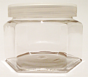 SNJ-24655FTW-CLEAR PLASTIC JAR, 8 OZ PET HEXAGON WITH A FLAT BASE and Flat Smooth Translucent White 70/400 Lid